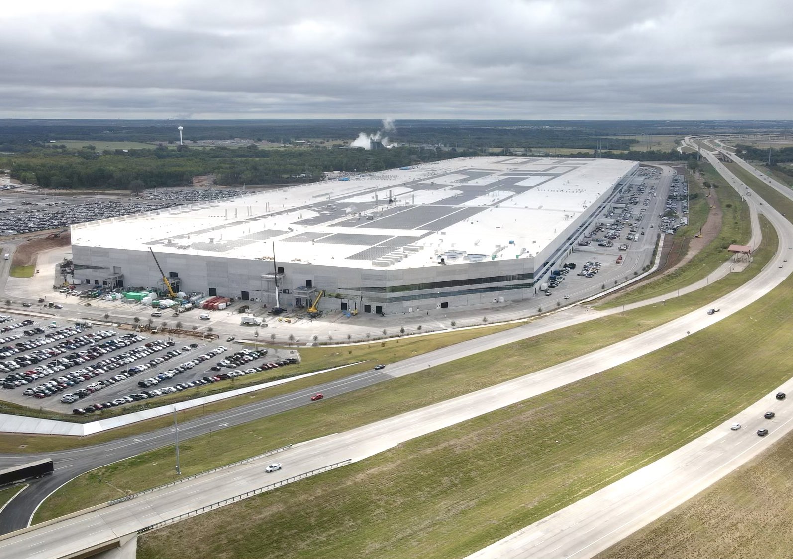 Solar Panels capture energy on top of Tesla Giga Texas