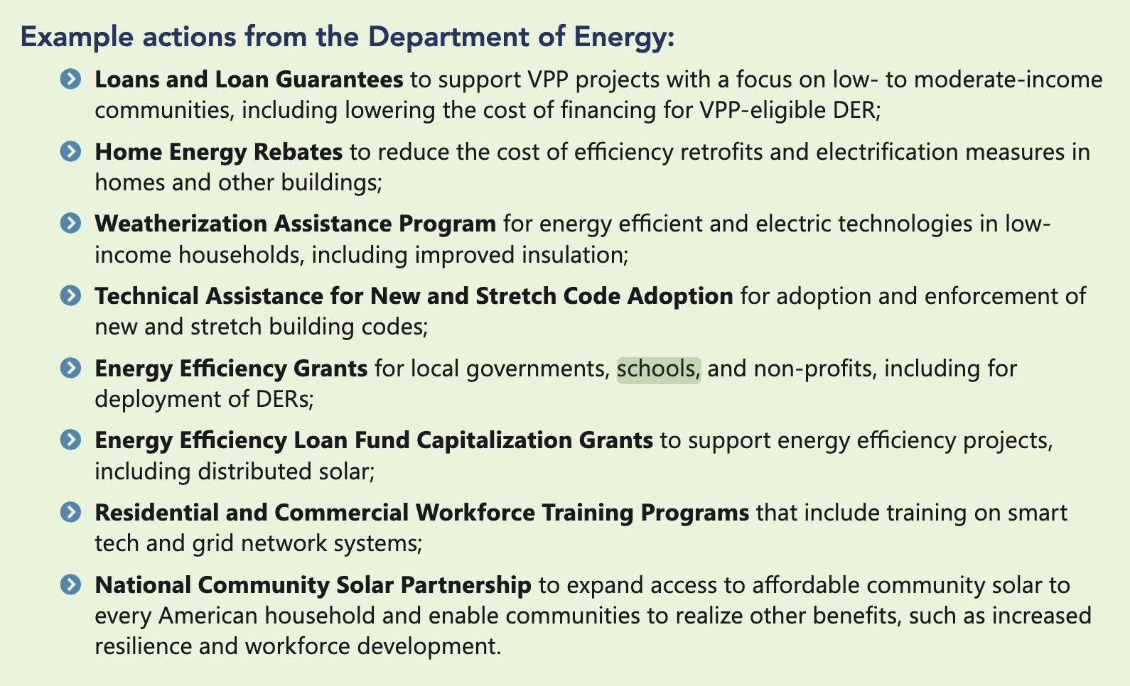 Examples of Action by the DOE. page 41 from the report.