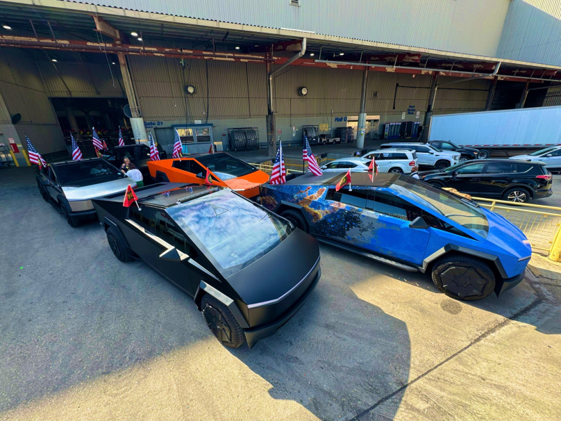 Pre-parade Tesla Cybertrucks in the Krewe of Orpheus Mardi Gras parade, March 3, 2025