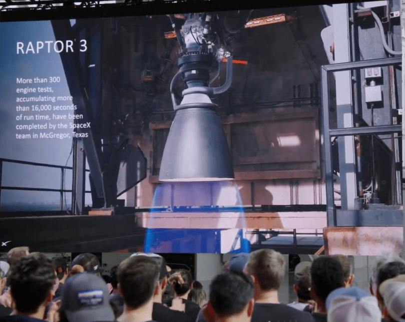 [Lots of cheers and applause for Raptor 3 at Elon's Mars 2023 Company Talk]