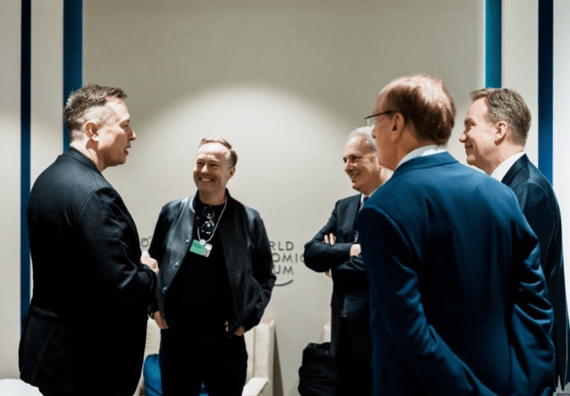 Elon Musk with Jason Calacanis, Børge Brende and Larry Fink in Davos.