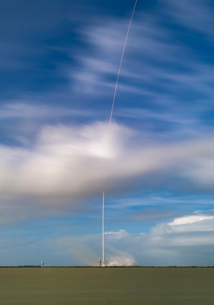 SpaceX Falcon 9 rises through the clouds during its record-setting 34th flight of a single booster on March 30, 2026. Photo credit: SpaceX