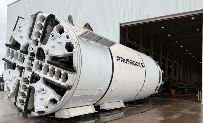 On November 24, 2025, on a rainy day in Bastrop, Texas, Prufrock-5 left the Boring Company factory.