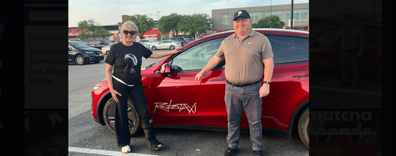 Gail Alfar and David Moss in-car on Tesla Full Self-Driving FSD in Austin – Episode 167 Gail’s Tesla Podcast – David shares his official Tesla customer story and the funny lidar salesman moment