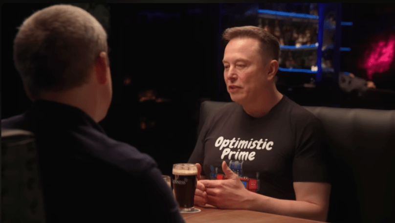 Picture of Elon Musk as he jokingly questioned whether they were really going to talk for three full hours. Dwarkesh Patel teased him in return, saying he didn’t have much to talk about. Elon reacted with mock surprise.